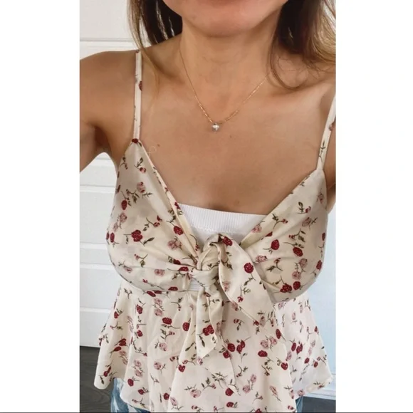 Boho Floral Print front tie Babydoll Top - Picture 3 of 5